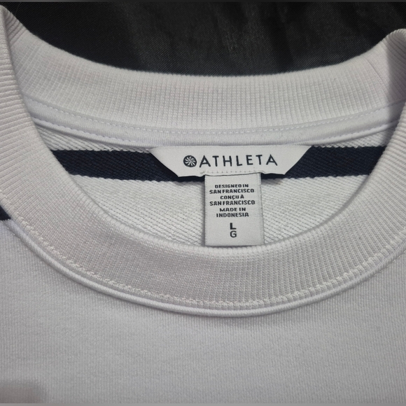 NWT. Athleta White and Navy Striped Cropped Sweatshirt - Picture 2 of 3